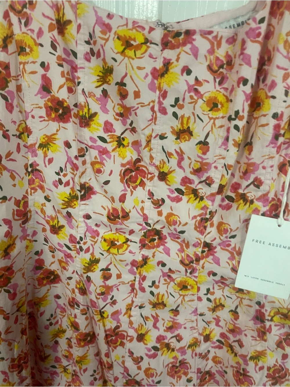 NWT Free Assembly Pink Floral Square Neck Cotton Midi Dress Fit & Flare Sz Small - Picture 6 of 9